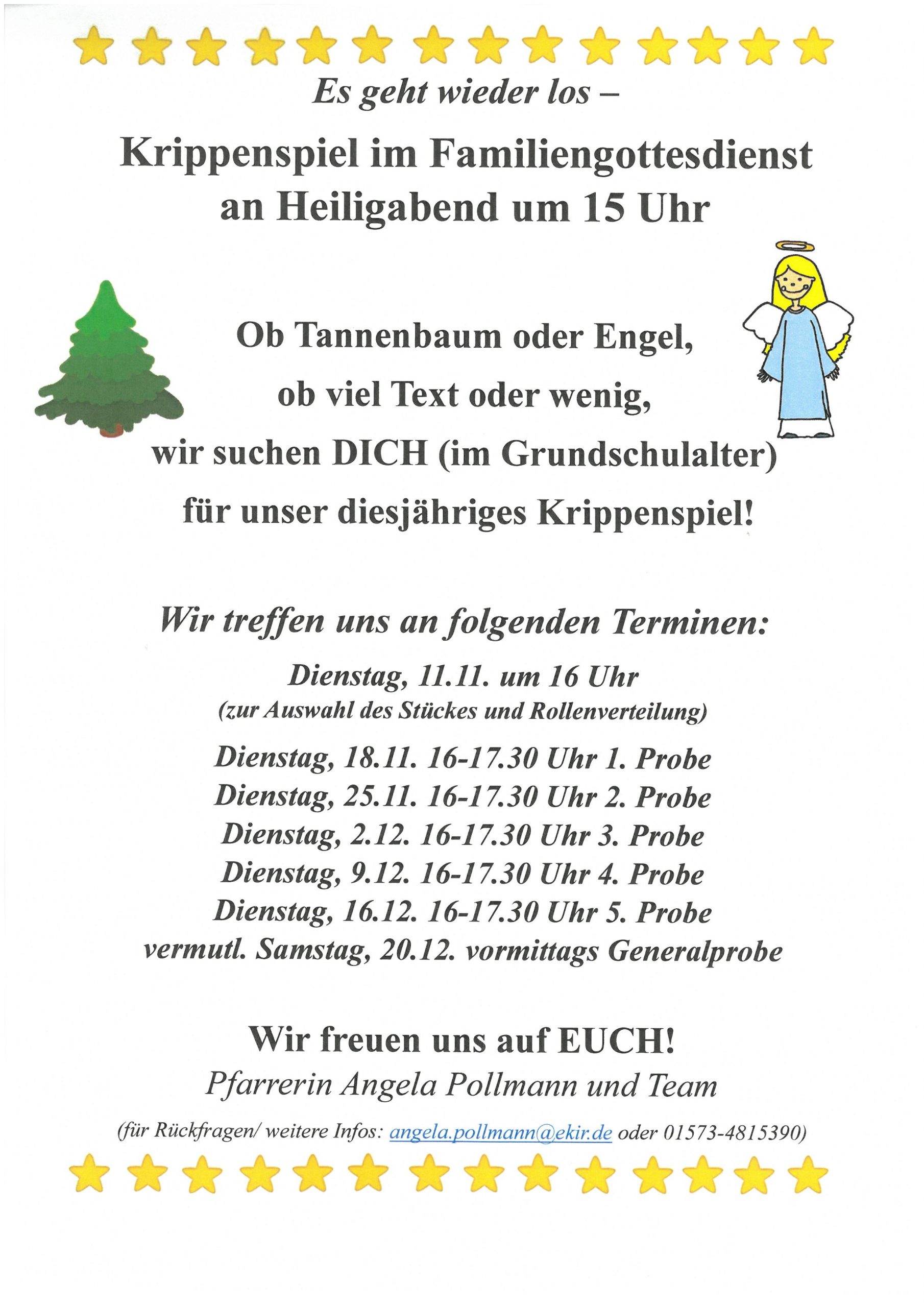 MitspielerInnen für Krippenspiel an Heiligabend gesucht