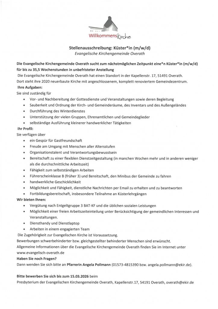 Engagierte Küster*in (m/w/d) gesucht!