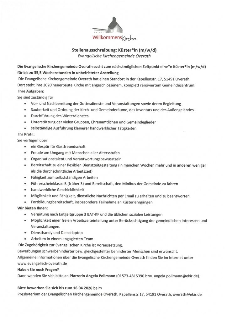 Engagierte Küster*in (m/w/d) gesucht!