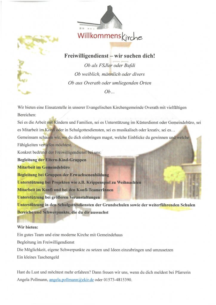 FSJler oder Bufdi gesucht ab 1.9.2026