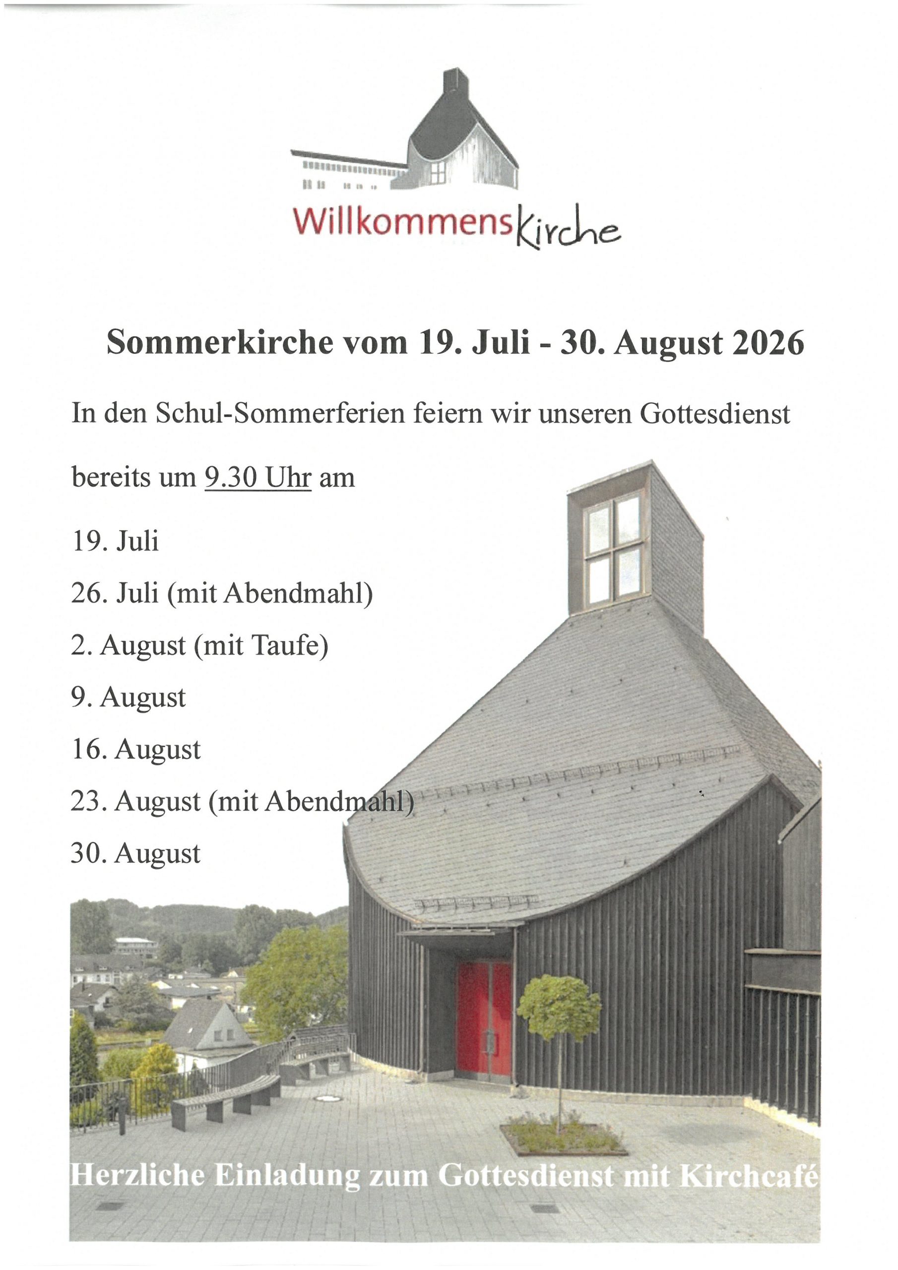 Sommerkirche: Gottesdienst um 9.30 Uhr